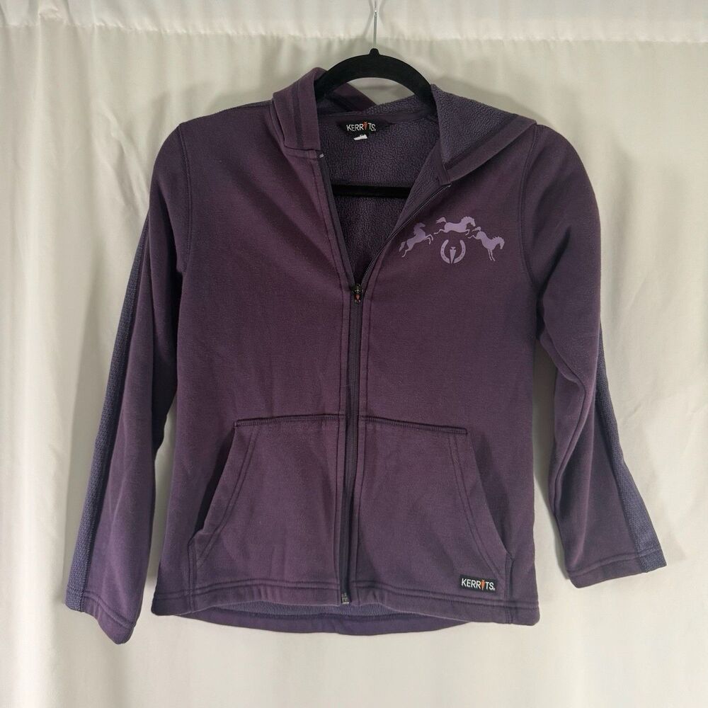 Kerrits Hoodie Girls Medium Purple Full Zip Hooded Fleece Lined Horse Print
